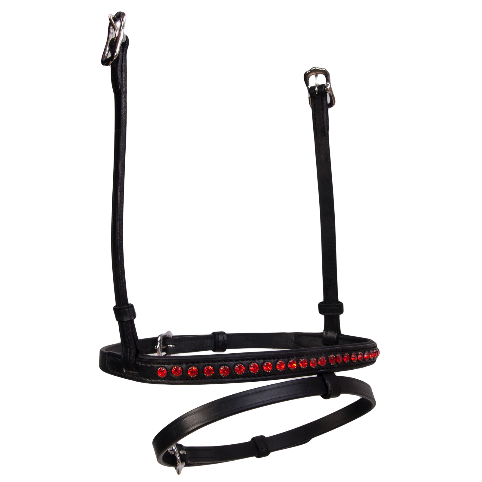 Black/Red Karlslund Combined noseband, 1 row crystals