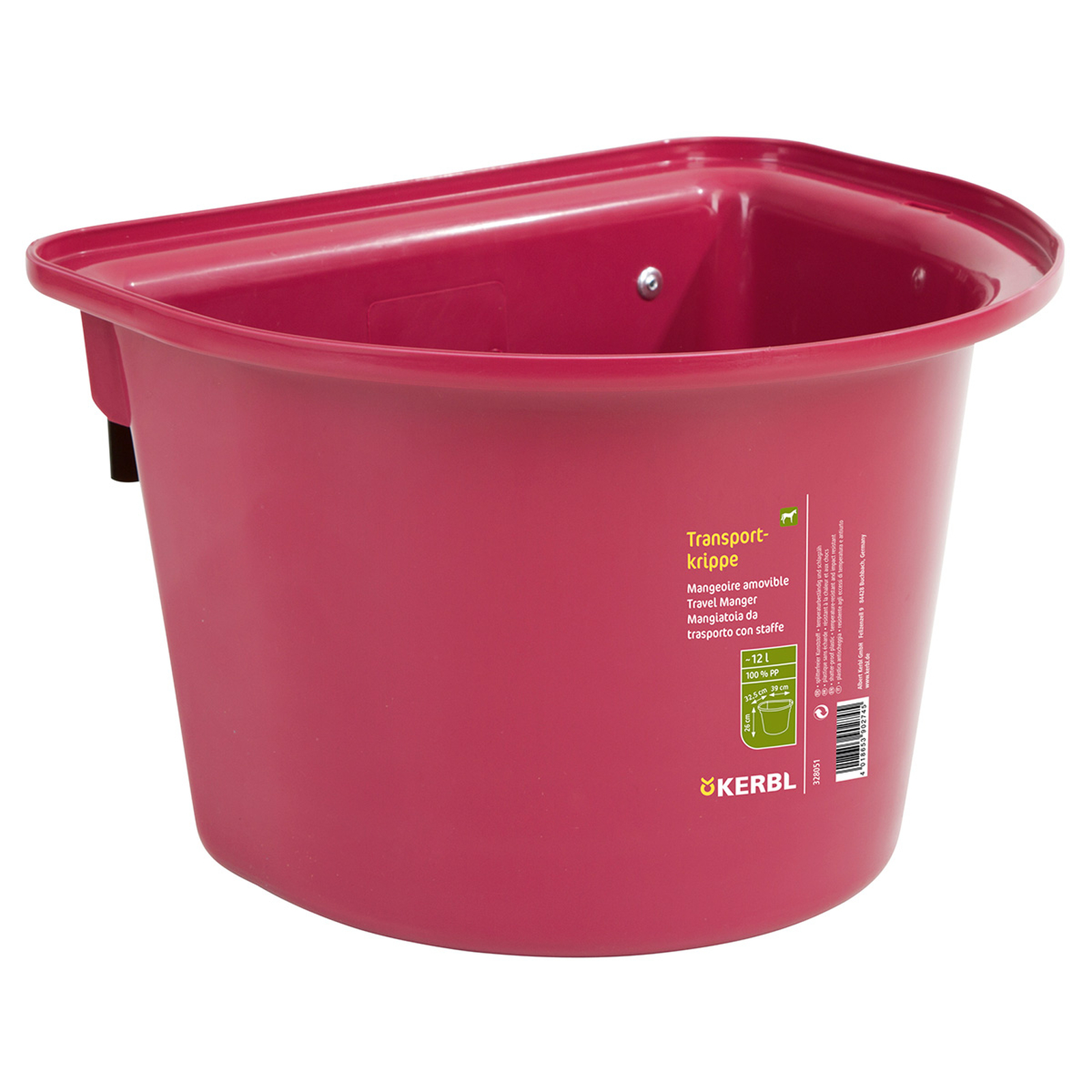 Raspberry Pink Kerbl foderkrybbe 12 l, plastik med håndtag i baljen