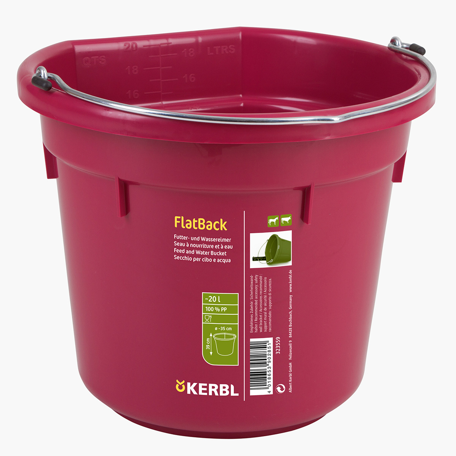 Raspberry Pink Kerbl foder og vand skål FlatBack ca. 20 liter