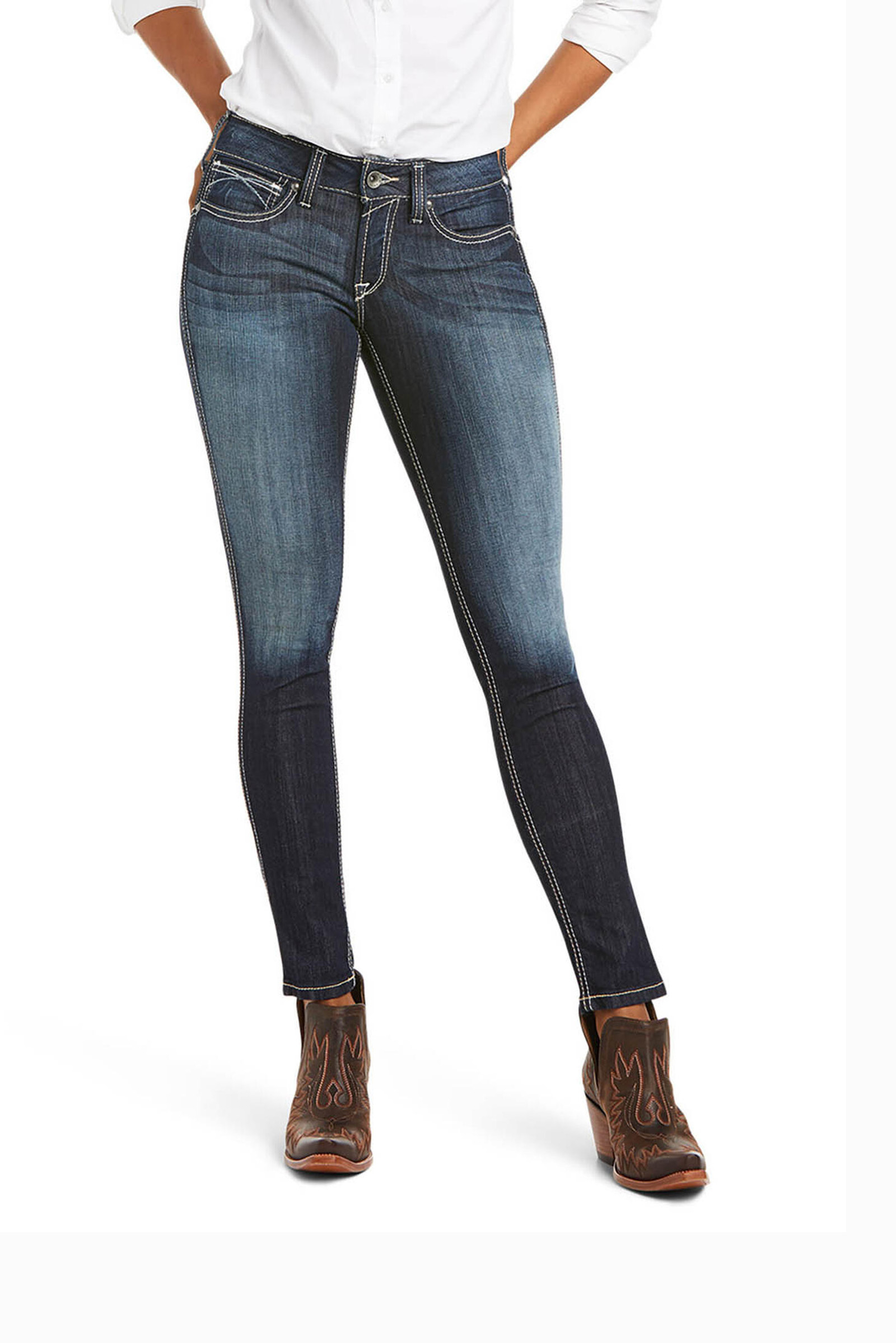 Ariat Ella R.E.A.L. Outseam dame skinny jeans med mid-rise, mellemh&oslash;j talje