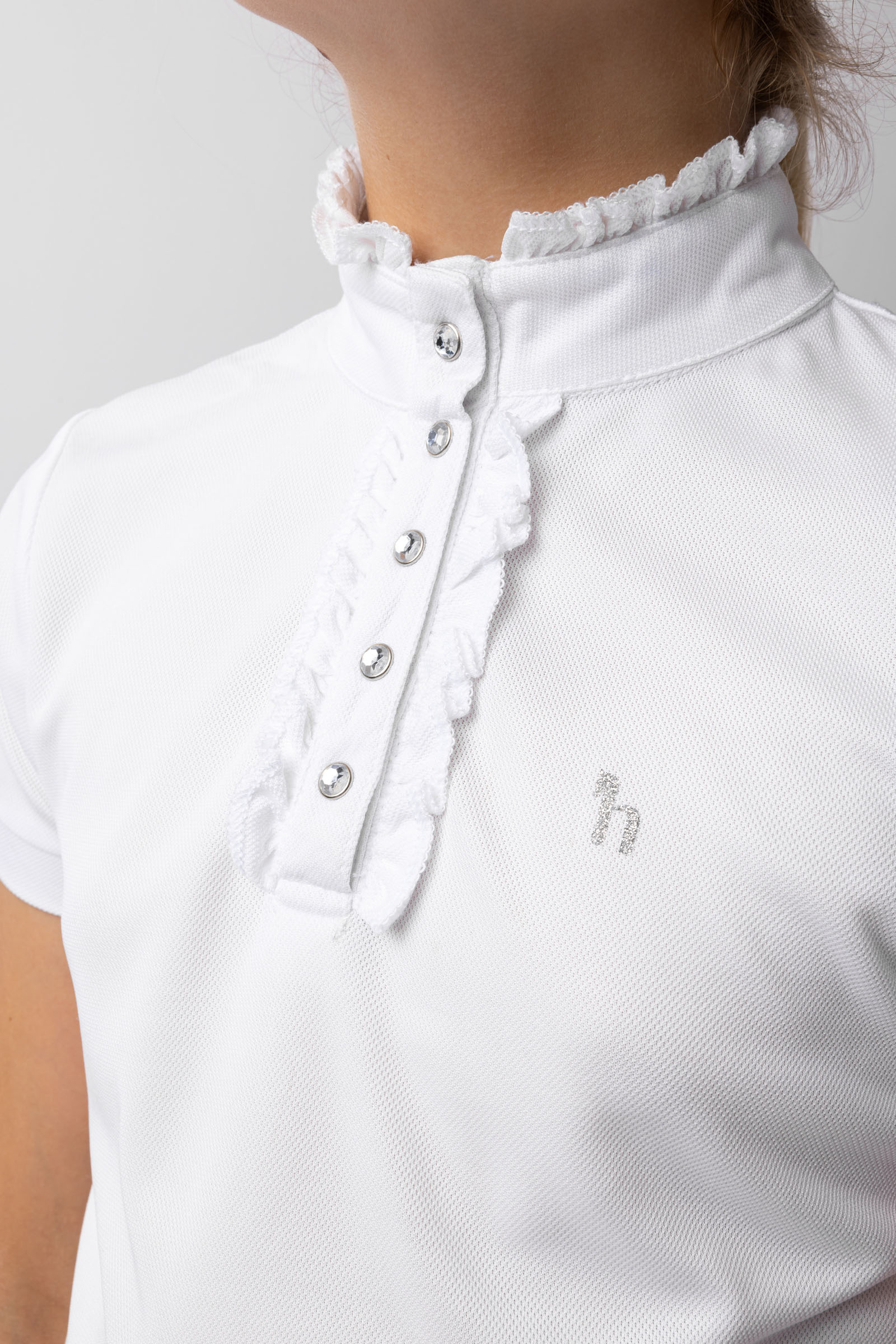 Horze Christel kortærmet stævnebluse med flæser, børnemodel