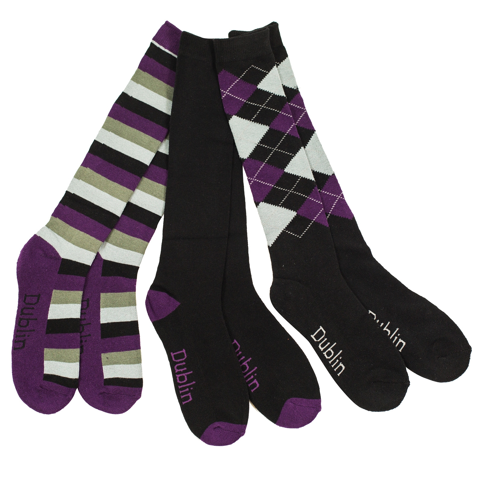Black/Purple/Grey Dublin strømper 3-pak/3 mønstre.