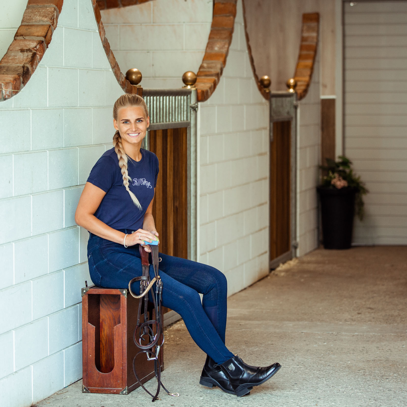 B Vertigo Elle denimridebukser med silikonegrip, damemodel