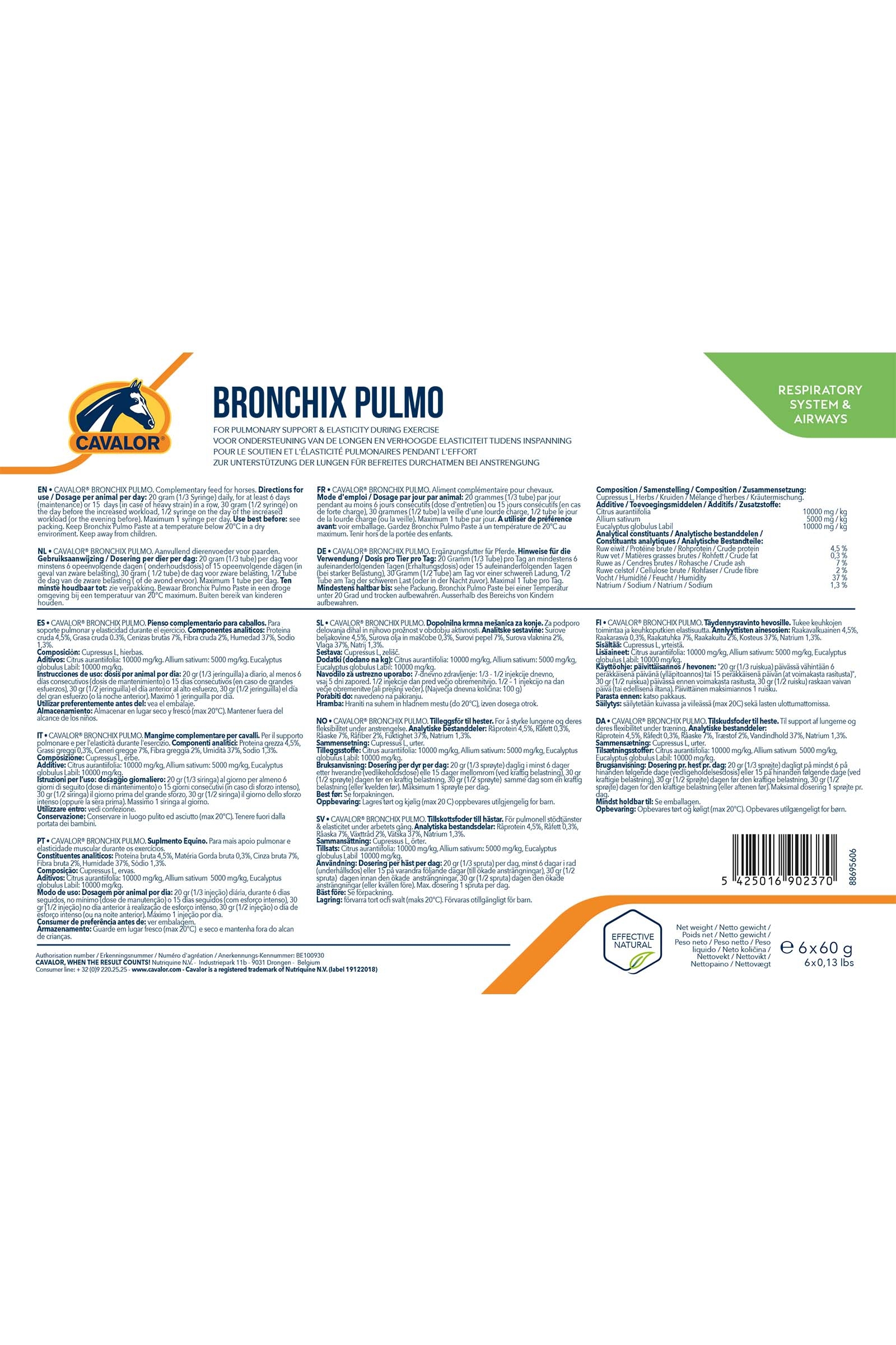 Cavalor Bronchix Pulmo pasta, 6 x 60 g.