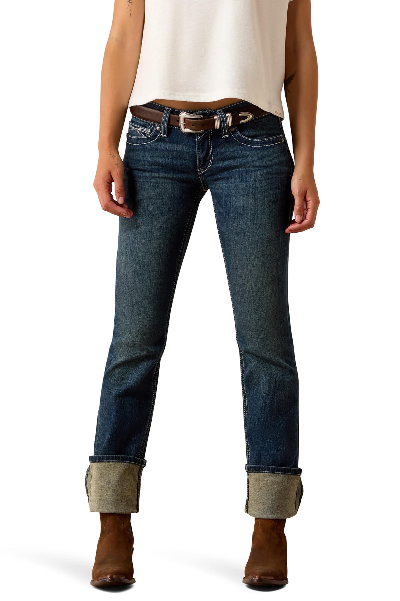 Ocean Ariat R.E.A.L. Mid Rise Stretch Icon Stackable Straight Leg Dame jeans