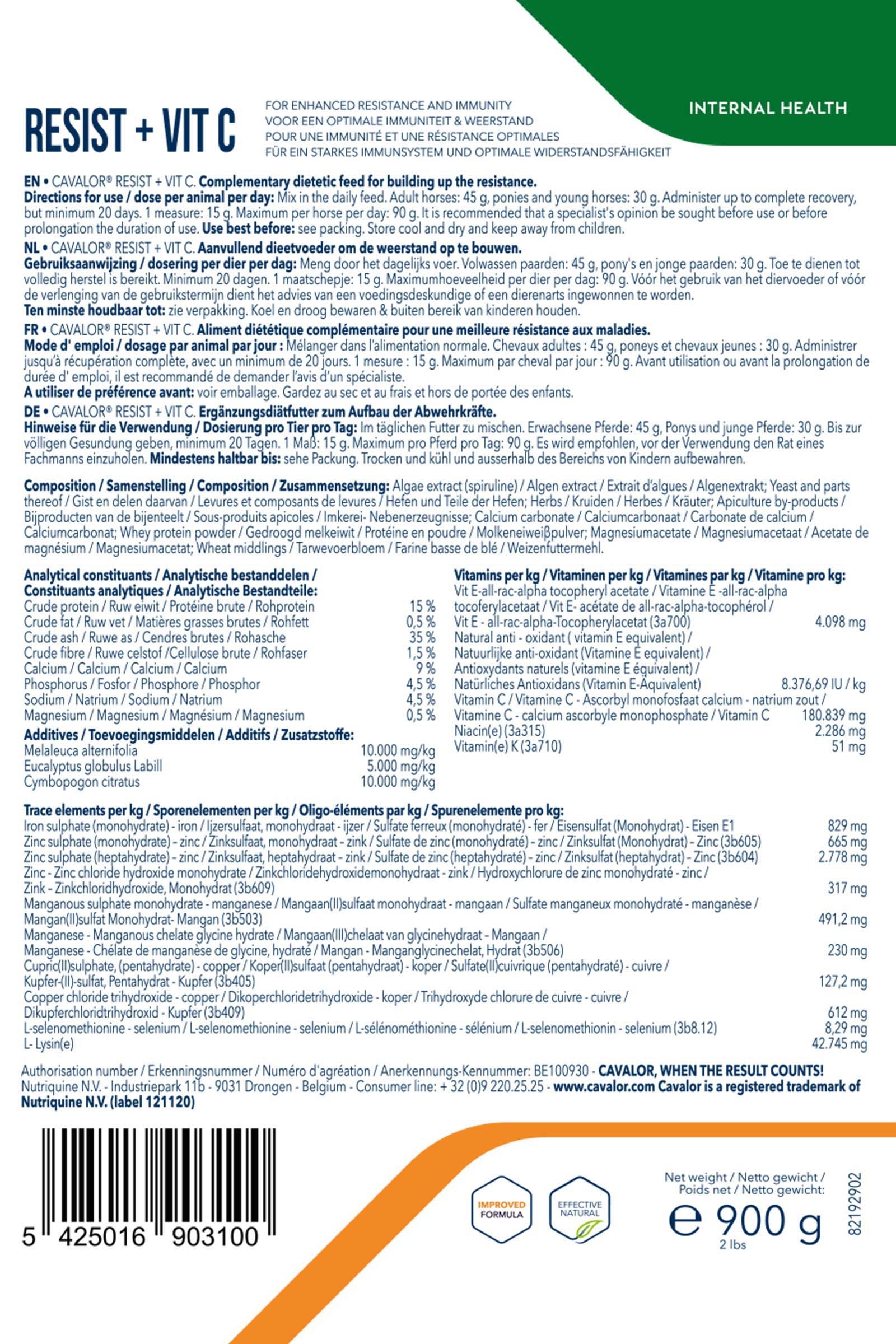 Cavalor Resist + Vit C, Immune System, 900 gr