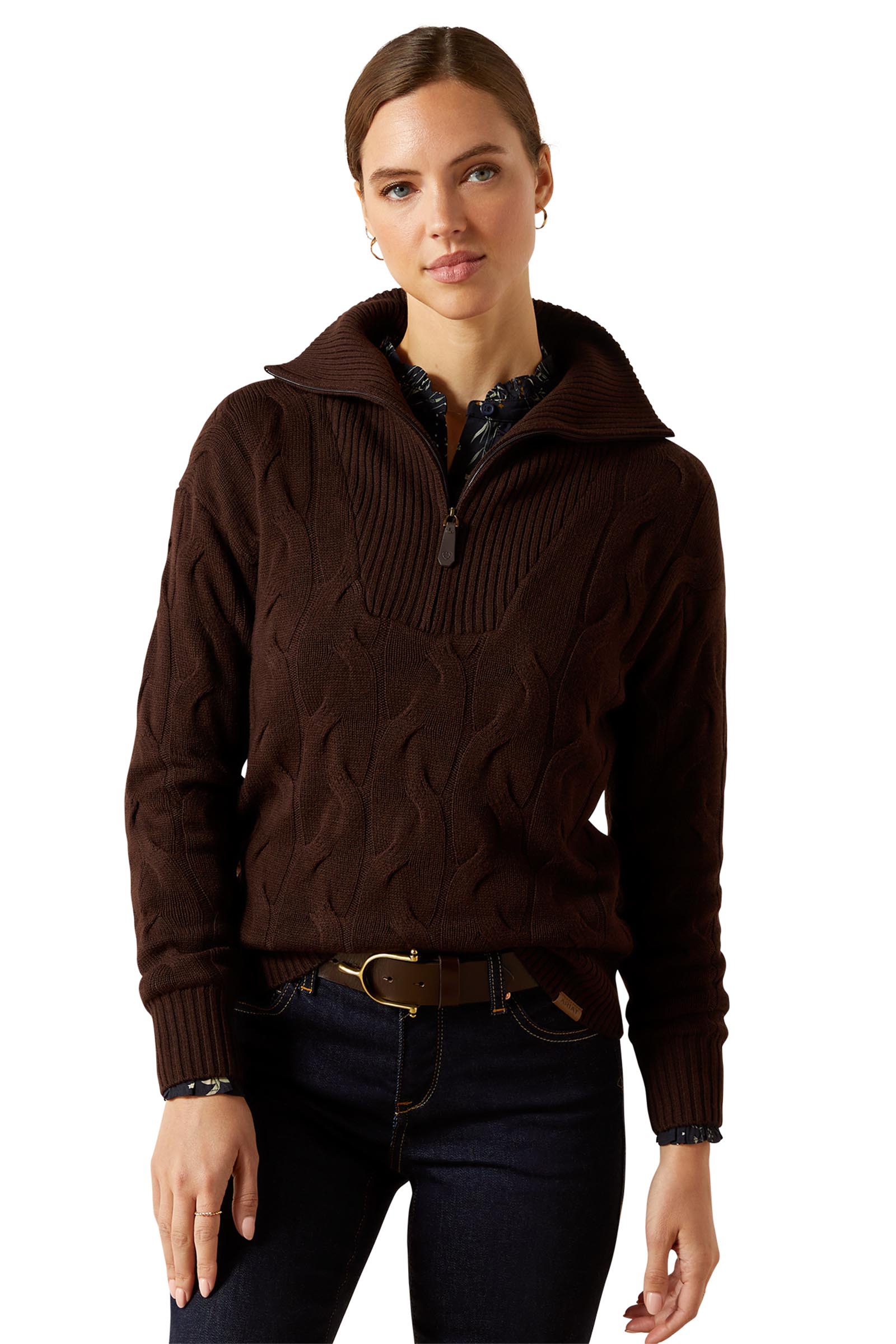 Coffee Bean Ariat Alamere dame sweater med 1/2 lynl&aring;s