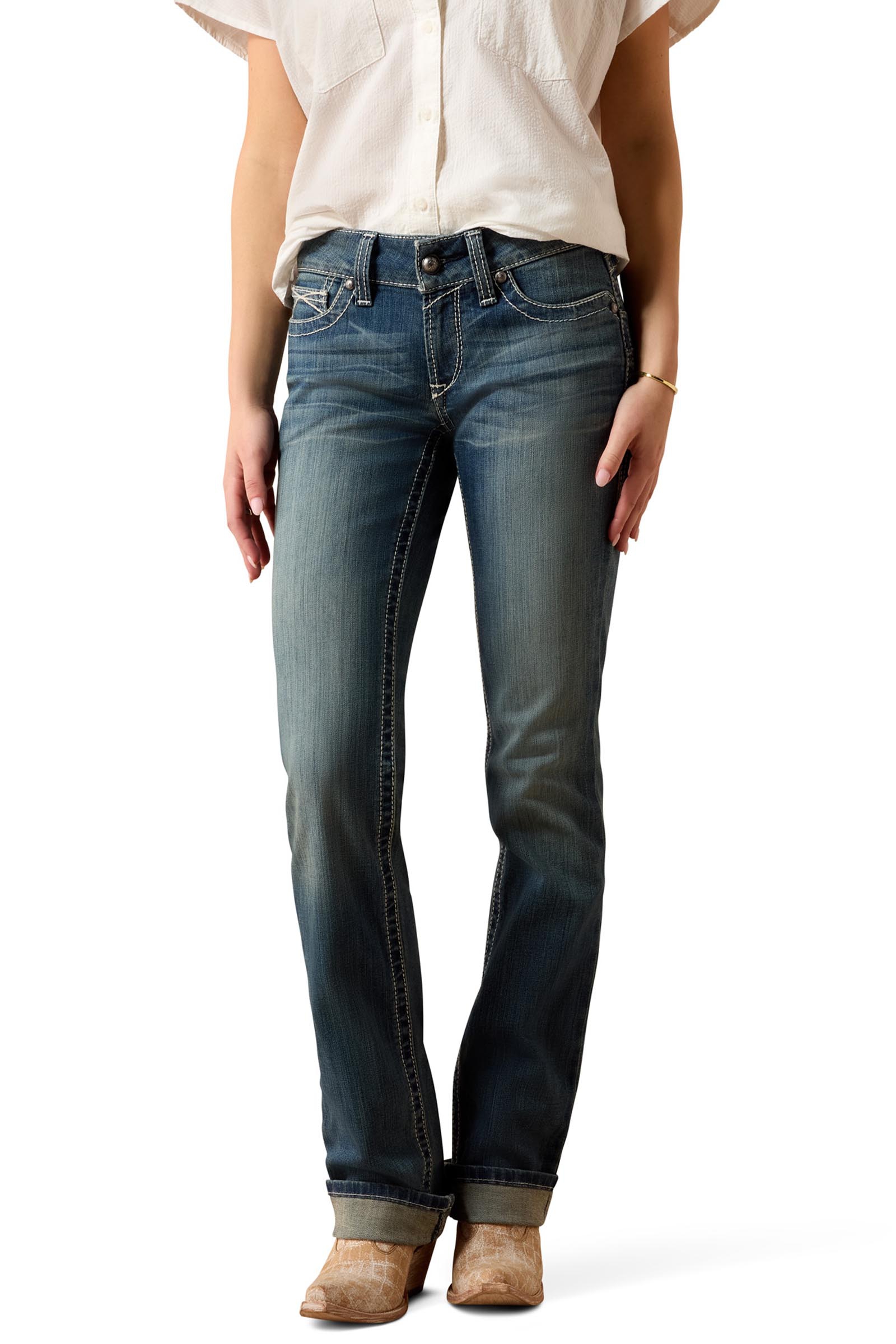 Ariat R.E.A.L. Mid Rise Stretch Icon Stackable Straight Leg Dame jeans