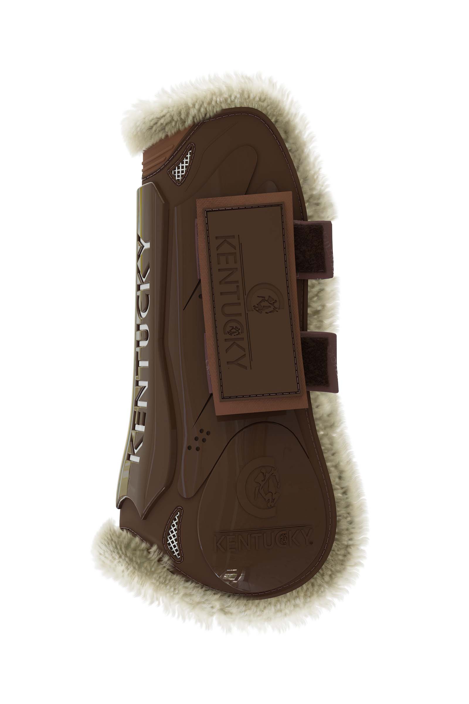 Brown Kentucky Horsewear Vegan Sheepskin Tendon Boots Gamacher med Burrebånd