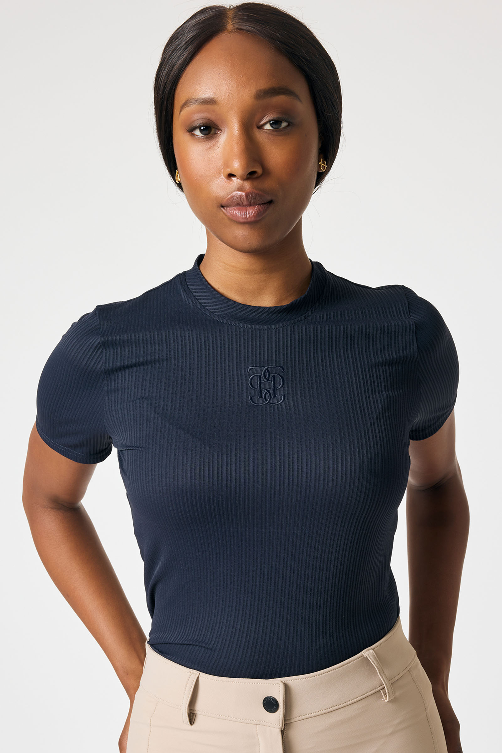 Navy PS of Sweden Courtney S/S Stribet Mesh T-shirt