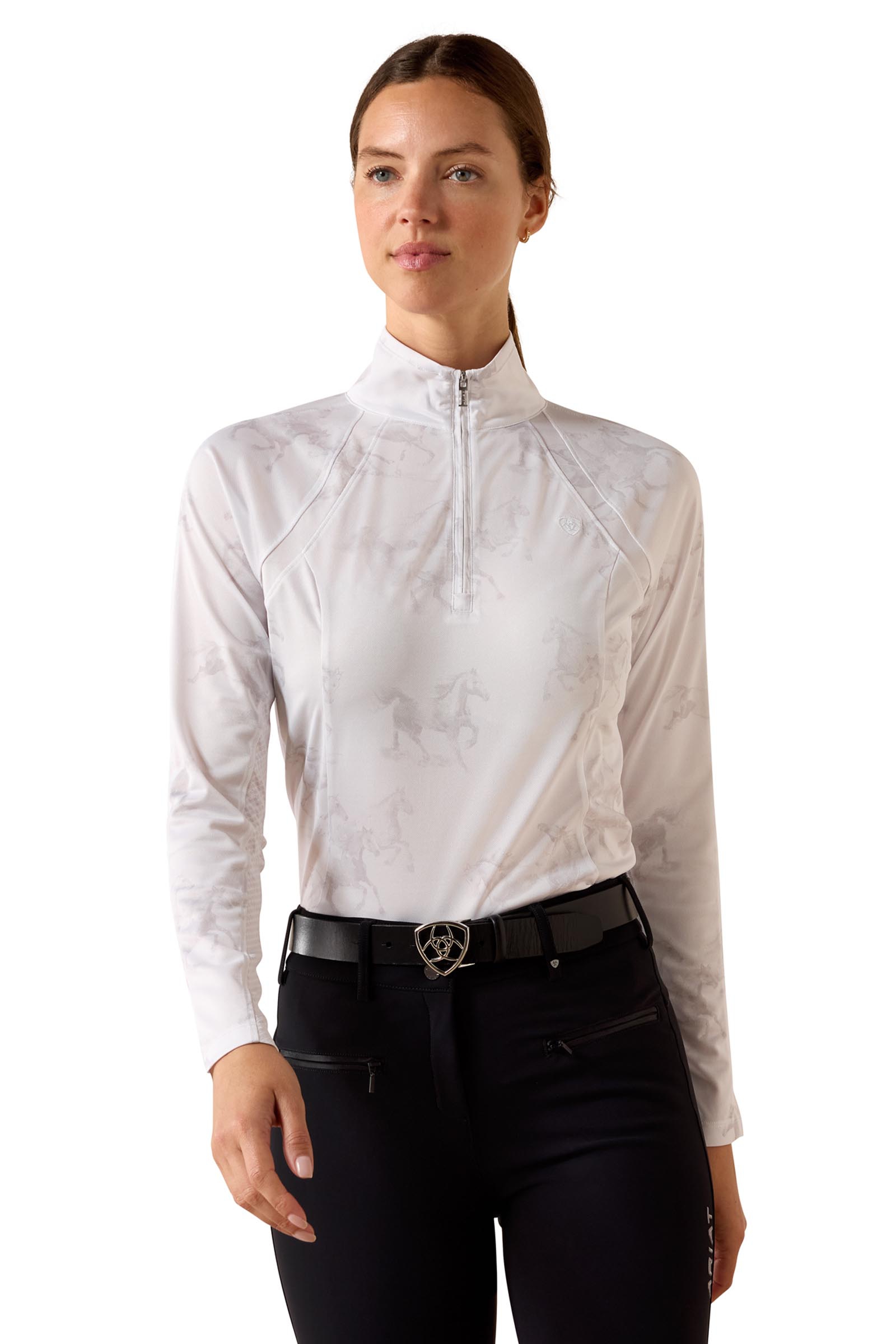 White Mirage Print Ariat Dame Sunstopper 3.0 baselayer med 1/4 lynl&aring;s