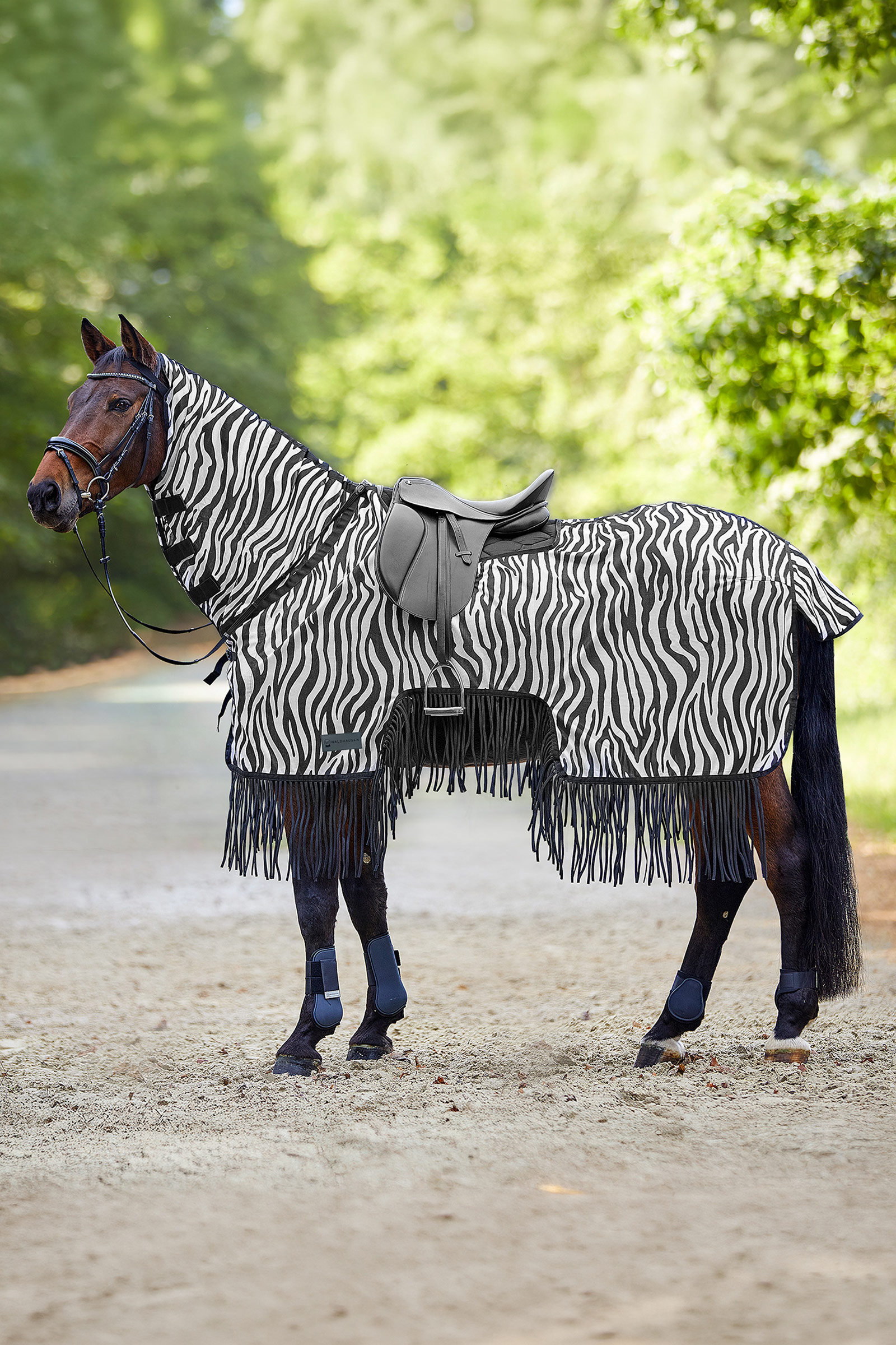 Waldhausen Zebra flued&aelig;kken med sadeludsk&aelig;ring og frynser, UV-beskyttelse