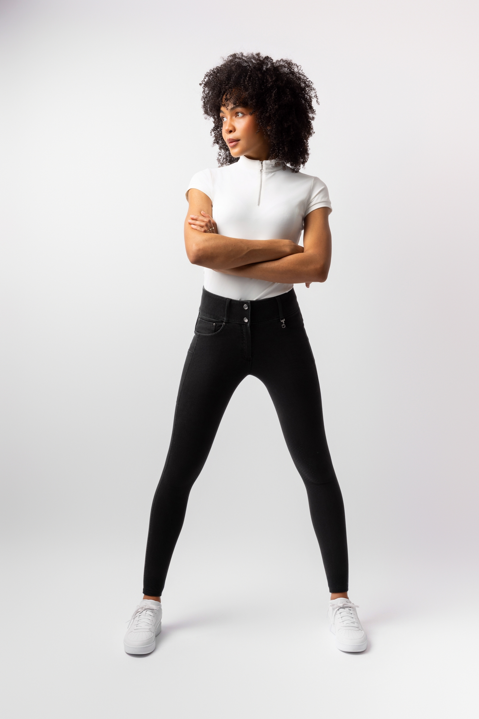 Horze Carolyn dame denim ridebukser med fuldt s&aelig;de  