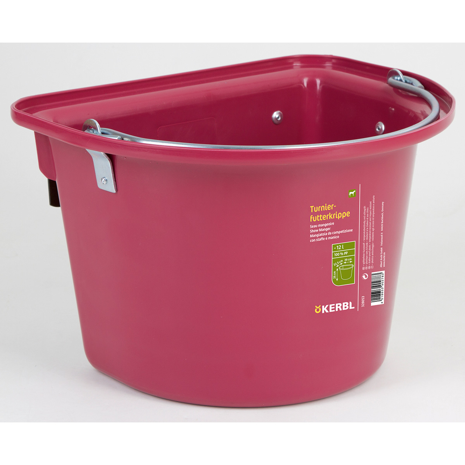 Raspberry Pink Kerbl foderkrybbe 12 l, plastik med håndtag i baljen