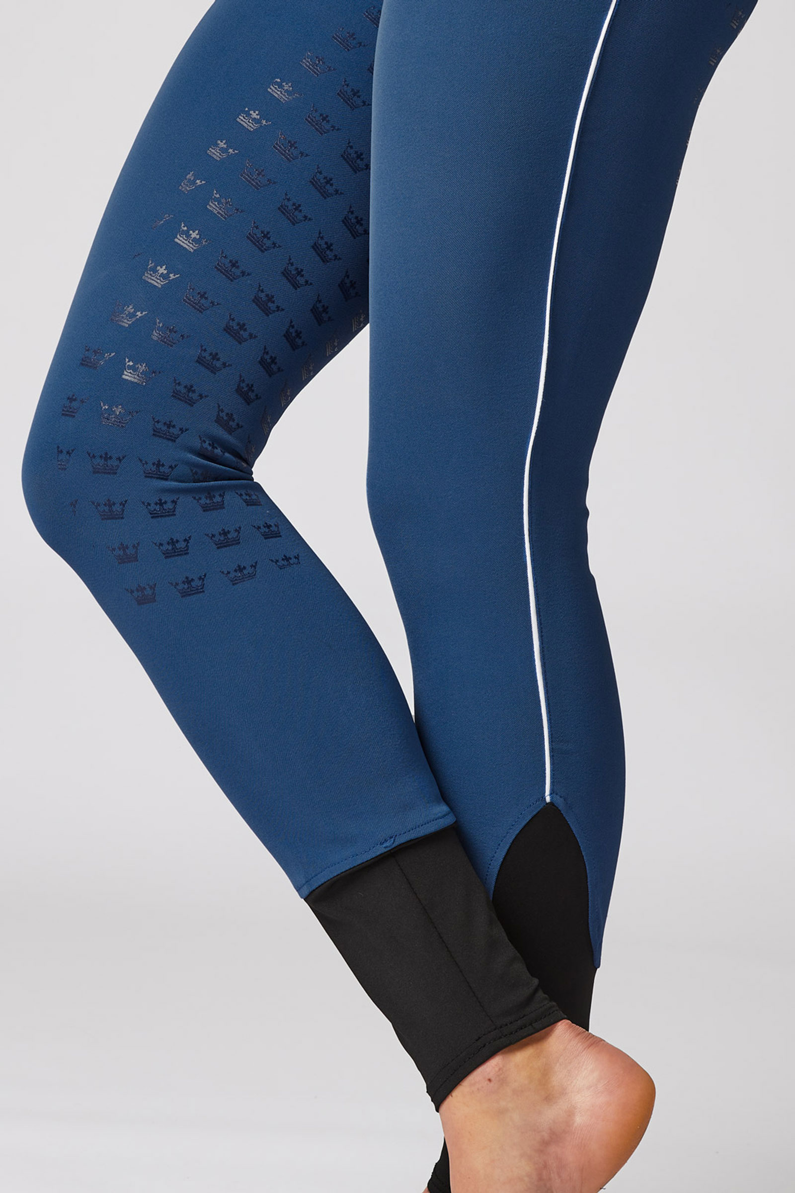 Højtaljede ridebukser med silikonegrip og kontrastpiping, damemodel