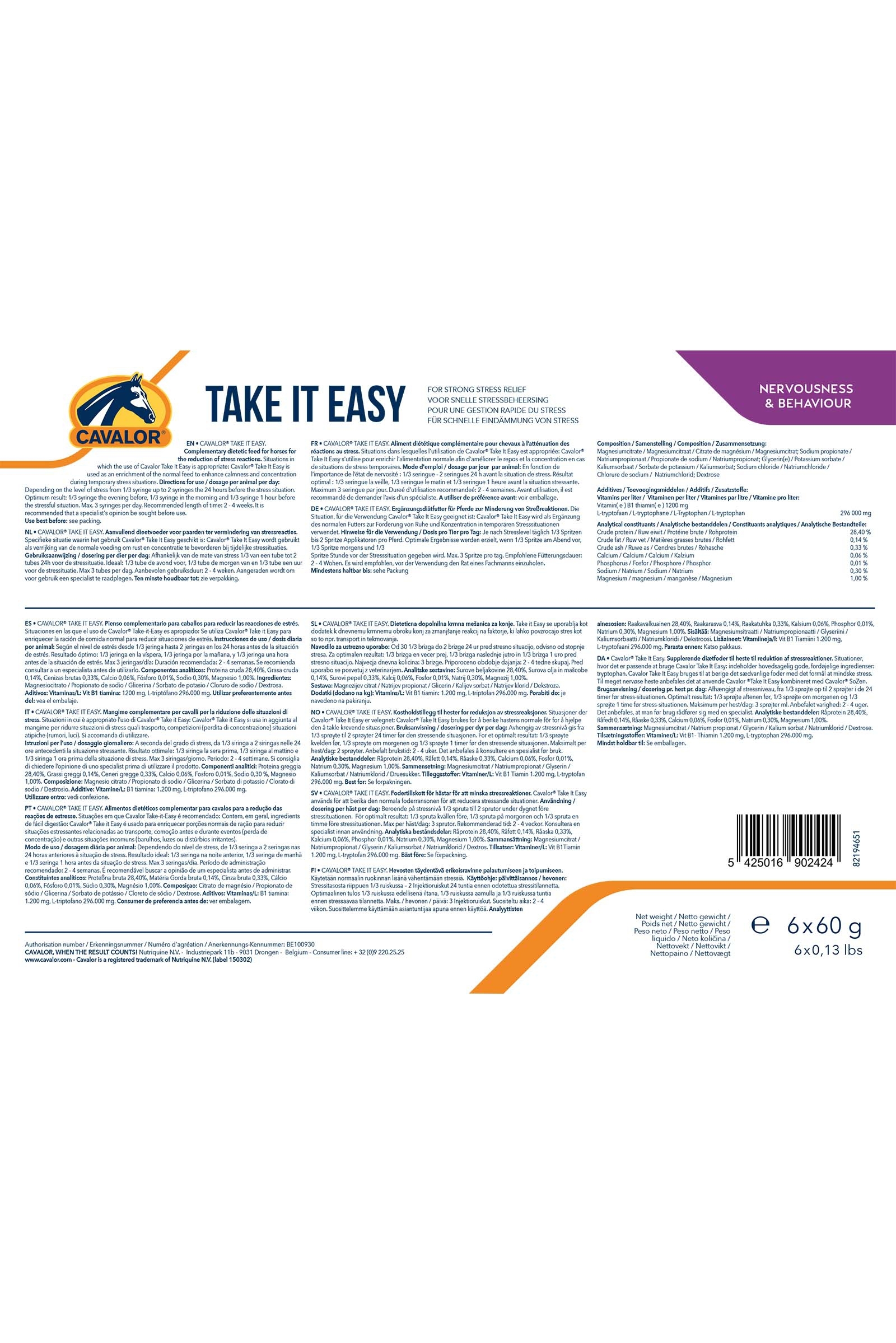 Cavalor Take It Easy (6 x 60 g)