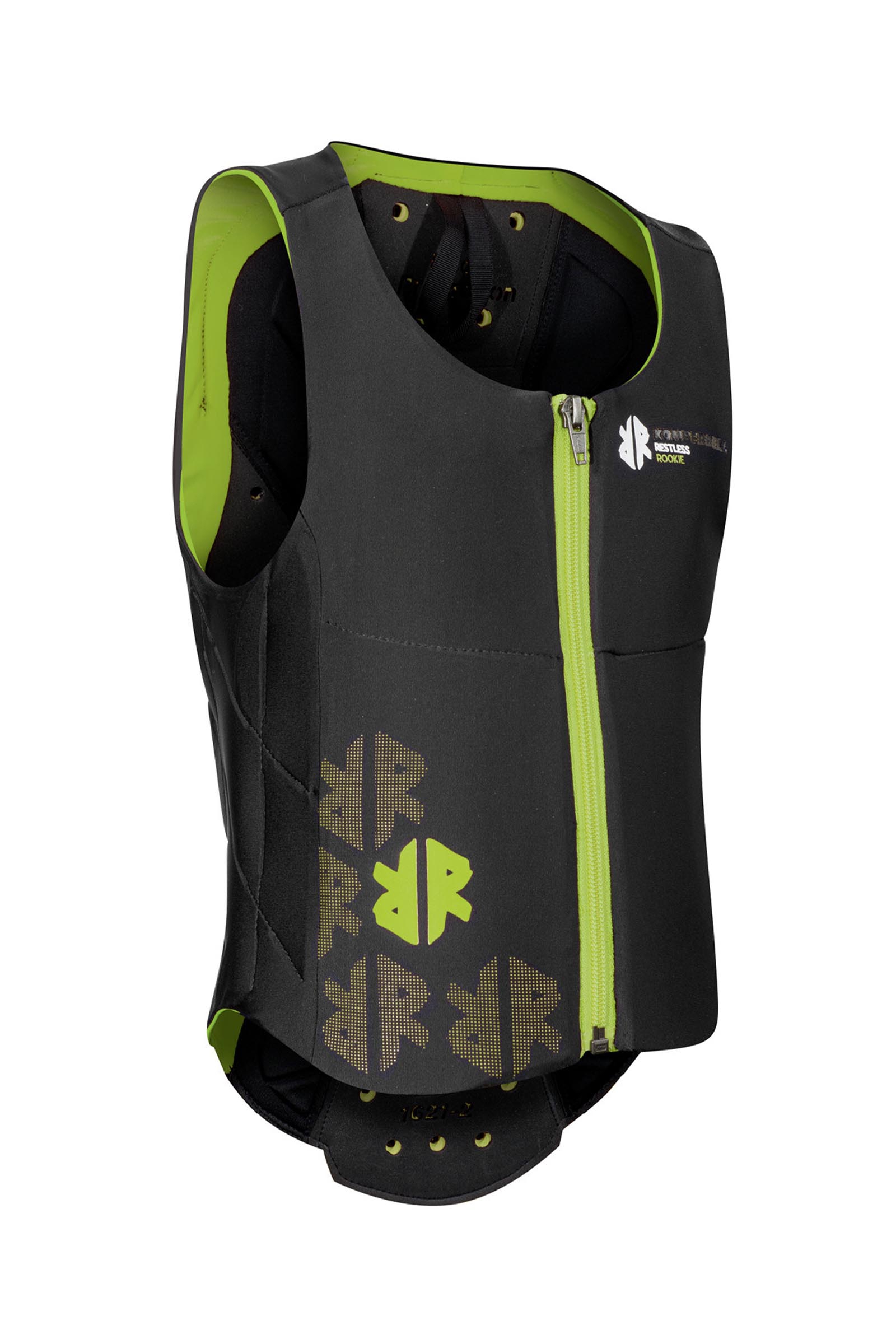 Black/Lime Green Komperdell ballistisk vest til b&oslash;rn med rygbeskytter