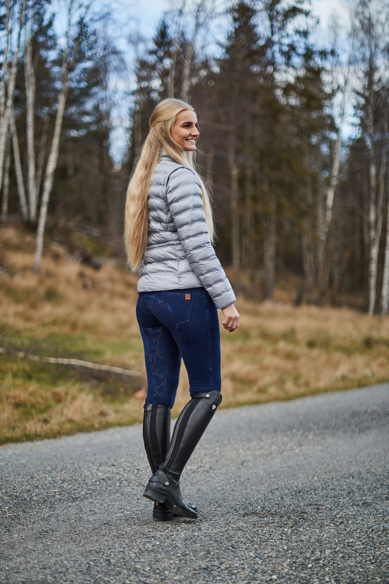 Horze Kacy thermo denimridebukser med silikonegrip, damemodel