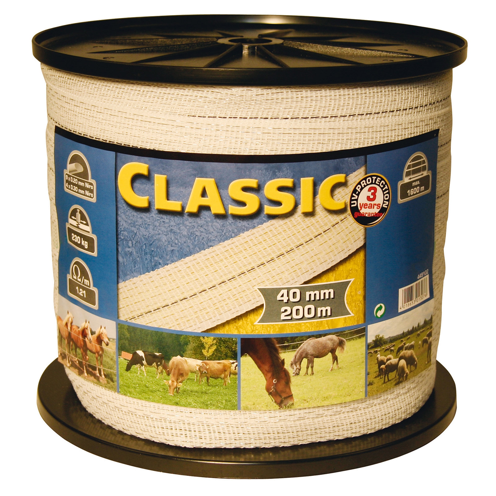 Farm Patrol Klassisk Hegnsbånd 200 m, 40 mm, 9 x 0,2 + 4 x 0,3 niro